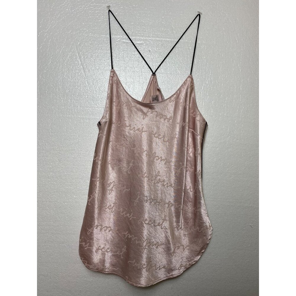 Victoria’s Secret Pink Satin Camisole Top With Black Straps logo sexy girly S/P